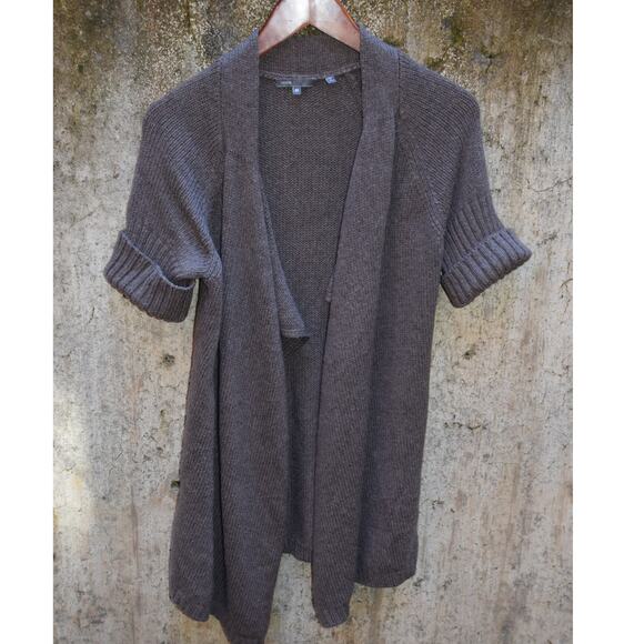 Vince Open Front Short Sleeve Cardigan Sweater Brown Women’s XS - Picture 1 of 3